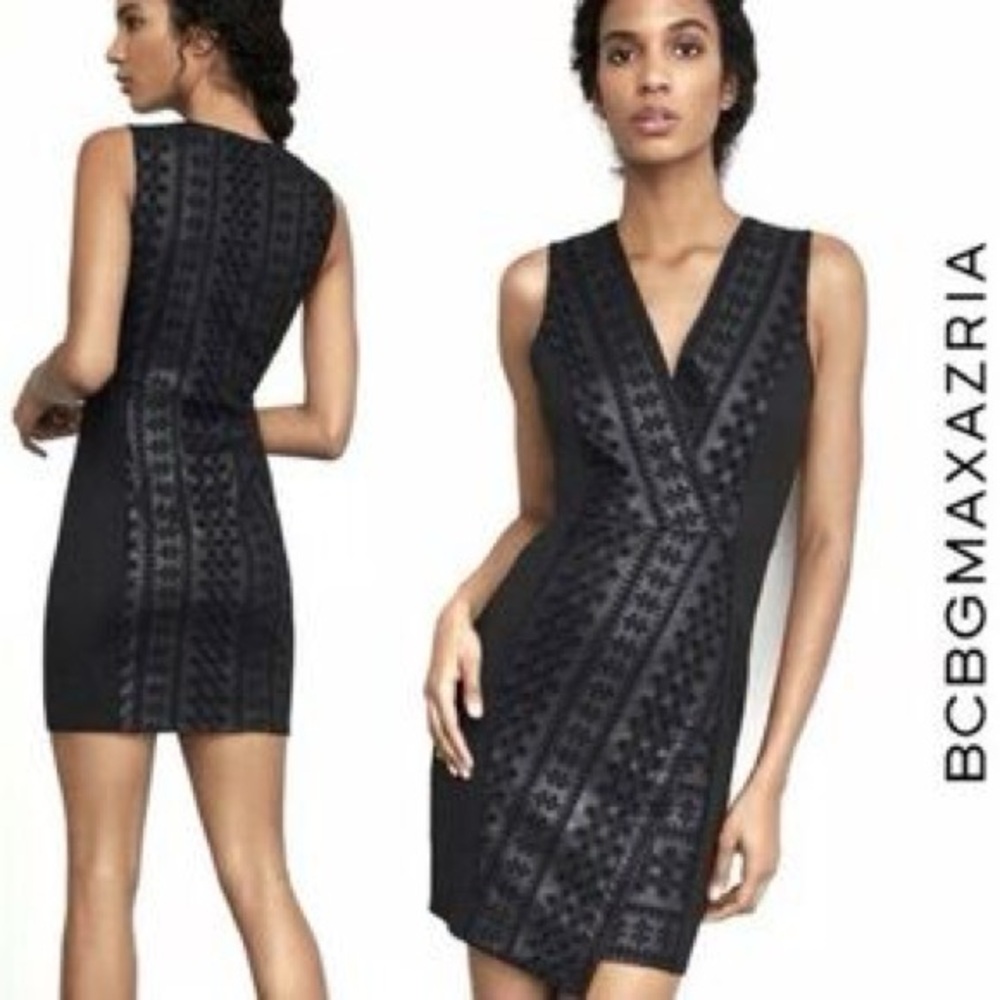 BCBGMaxAzria Black Eyelet Faux Leather Dress